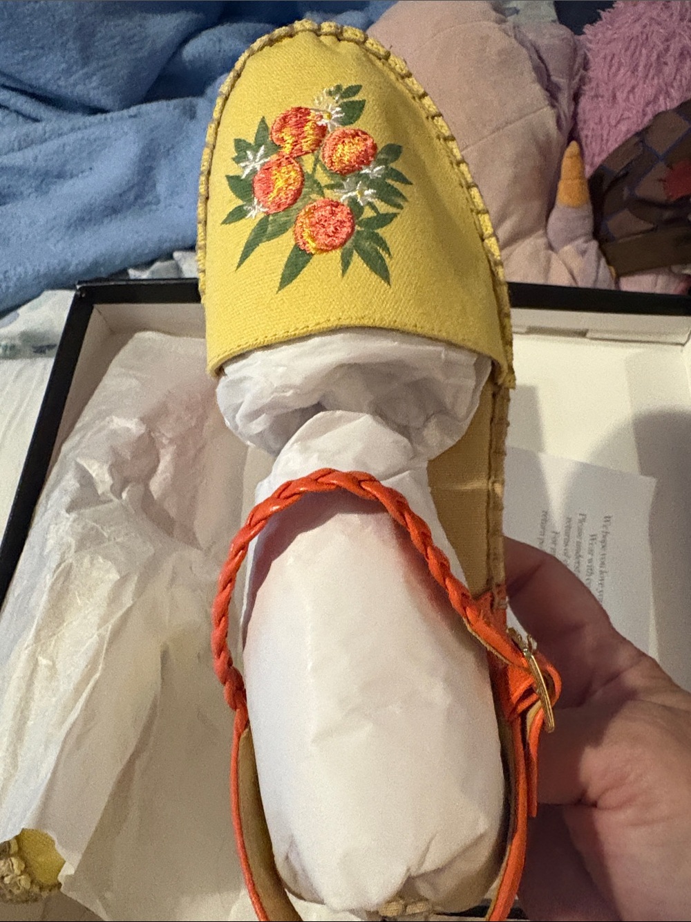 Talbots Yellow Embroidered Floral Espadrille Mule with Orange Strap